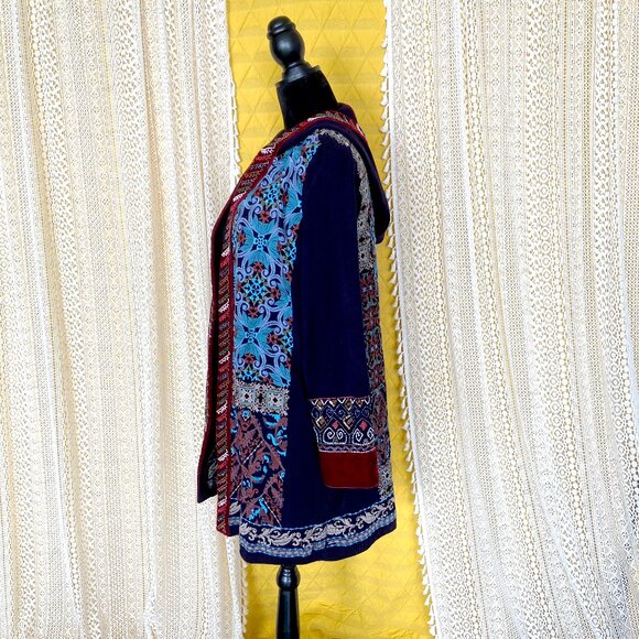 Soft Surroundings Lysa Embroidered Sweater Coat Beaded Detail Hooded Cardigan M - Picture 4 of 10